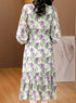 Enchanting Floral Long Sleeve Dress, Luxury Chic Ruffled Long Casual & Evening Women Dress